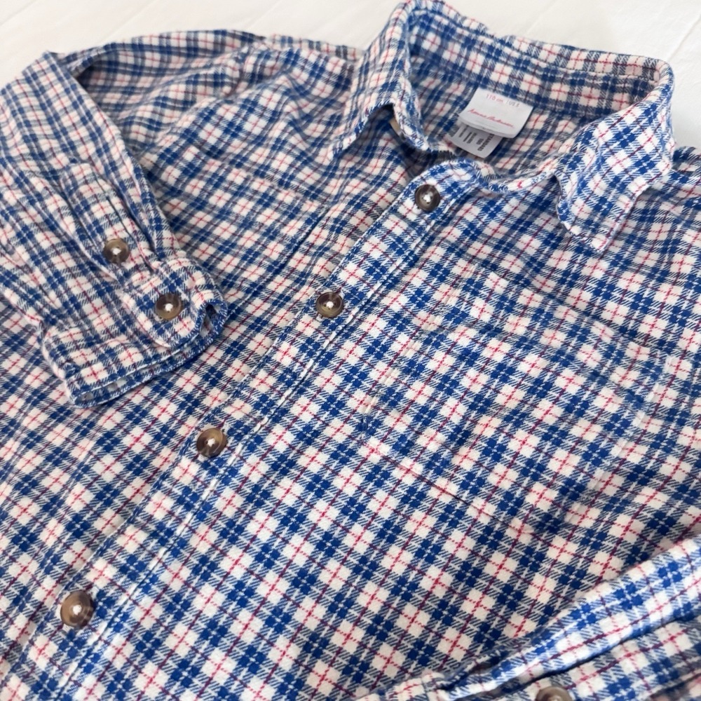 Hanna Andersson Plaid Flannel Button Down Boys 110 Size 5 Red And‎ Blue EUC